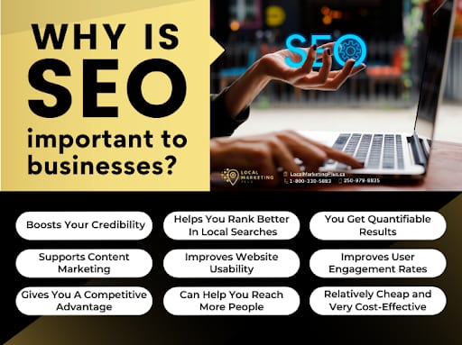 Infographic listing nine reasons why SEO is important to businesses