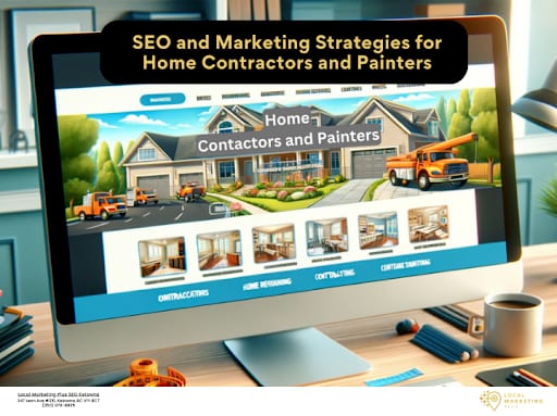 Desktop screen showing SEO and marketing website for home contractors and painters