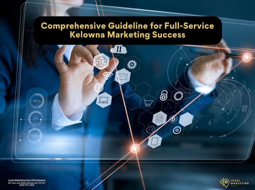 Professional touching digital marketing interface with connected service icons