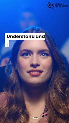 Young woman with blue eyes attentively watching a digital marketing presentation